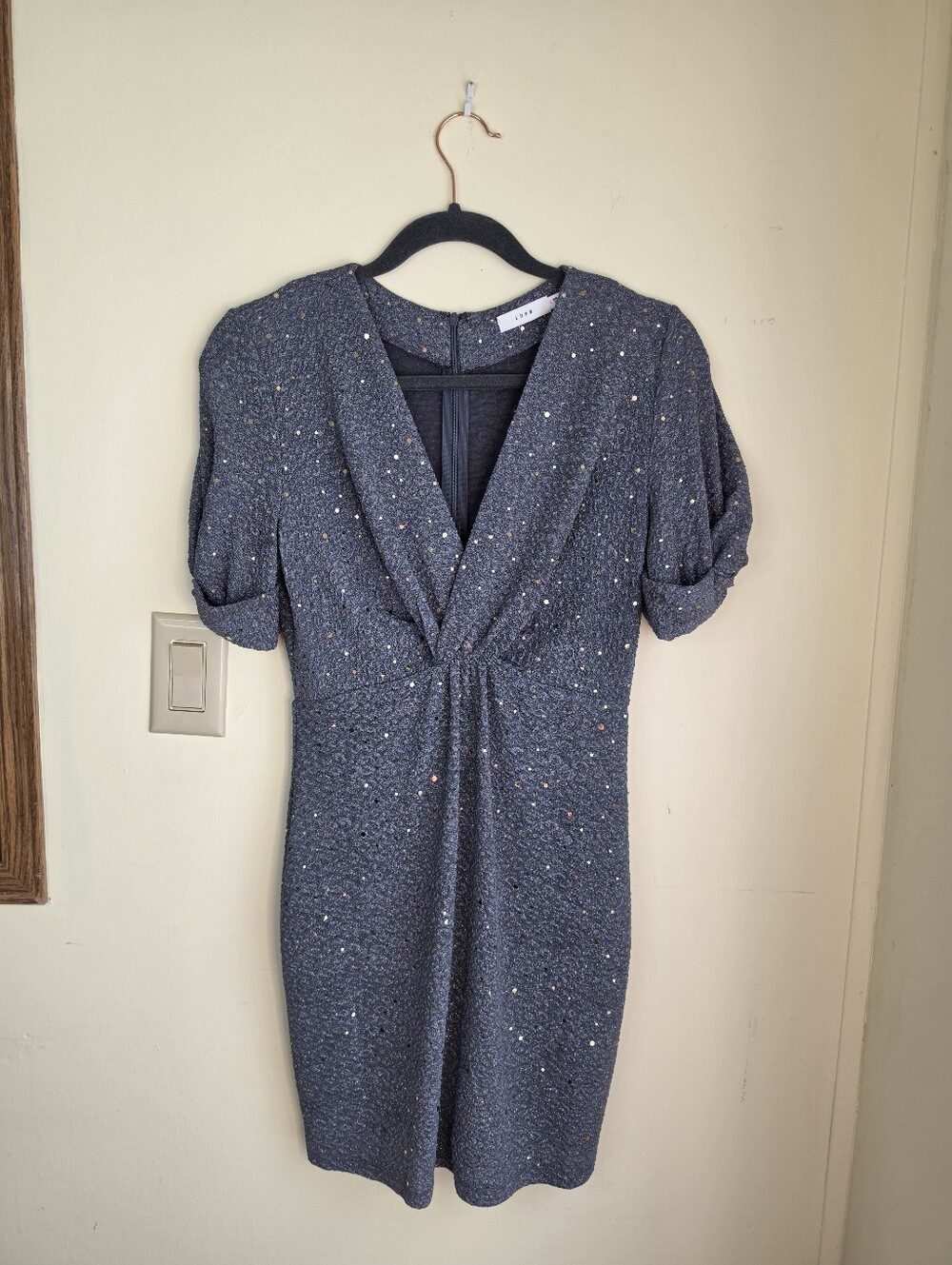 Lush Charcoal Sparkle V-Neck Mini Dress